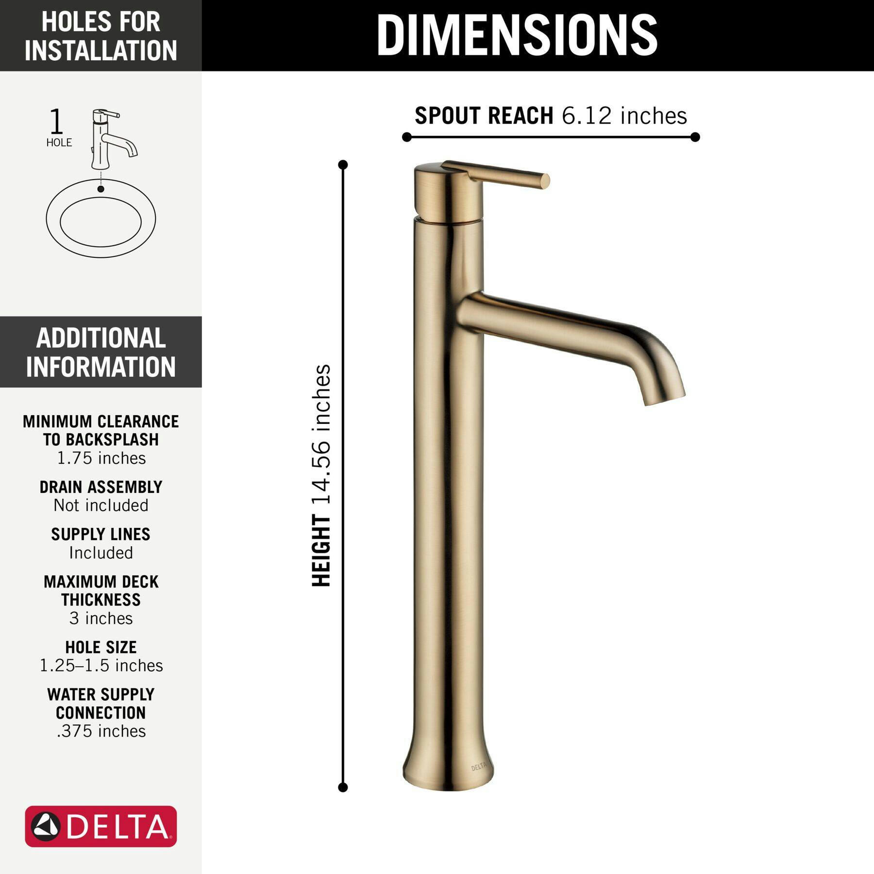 Delta 1-Handle Vessel Lavatory Faucet, Matte Black