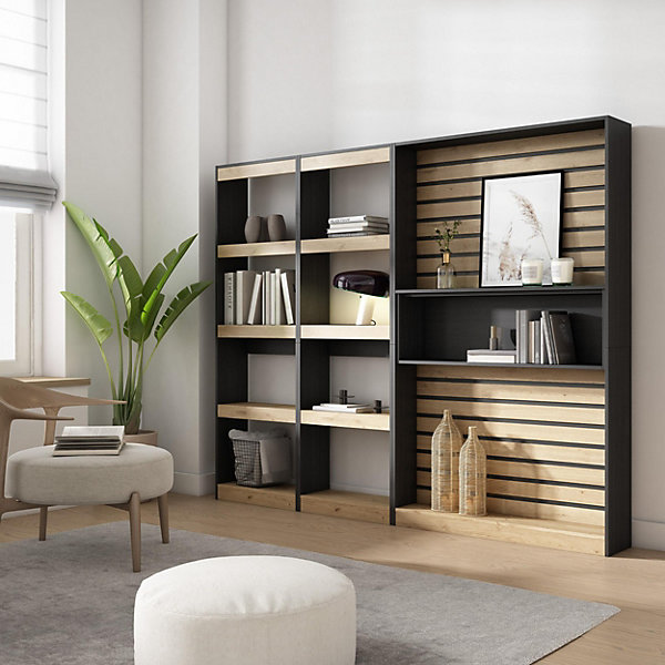 Bibliothèque étagère 230x25x186cm chêne et noir