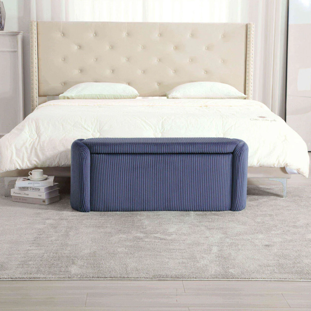 Bedroom End Bench,Upholstered Fabric Storage Ottoman with Safety Hinge, Entryway Padded Footstool,