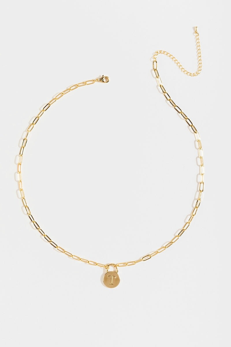 Initial Curb Chain Pendant Necklace Gold