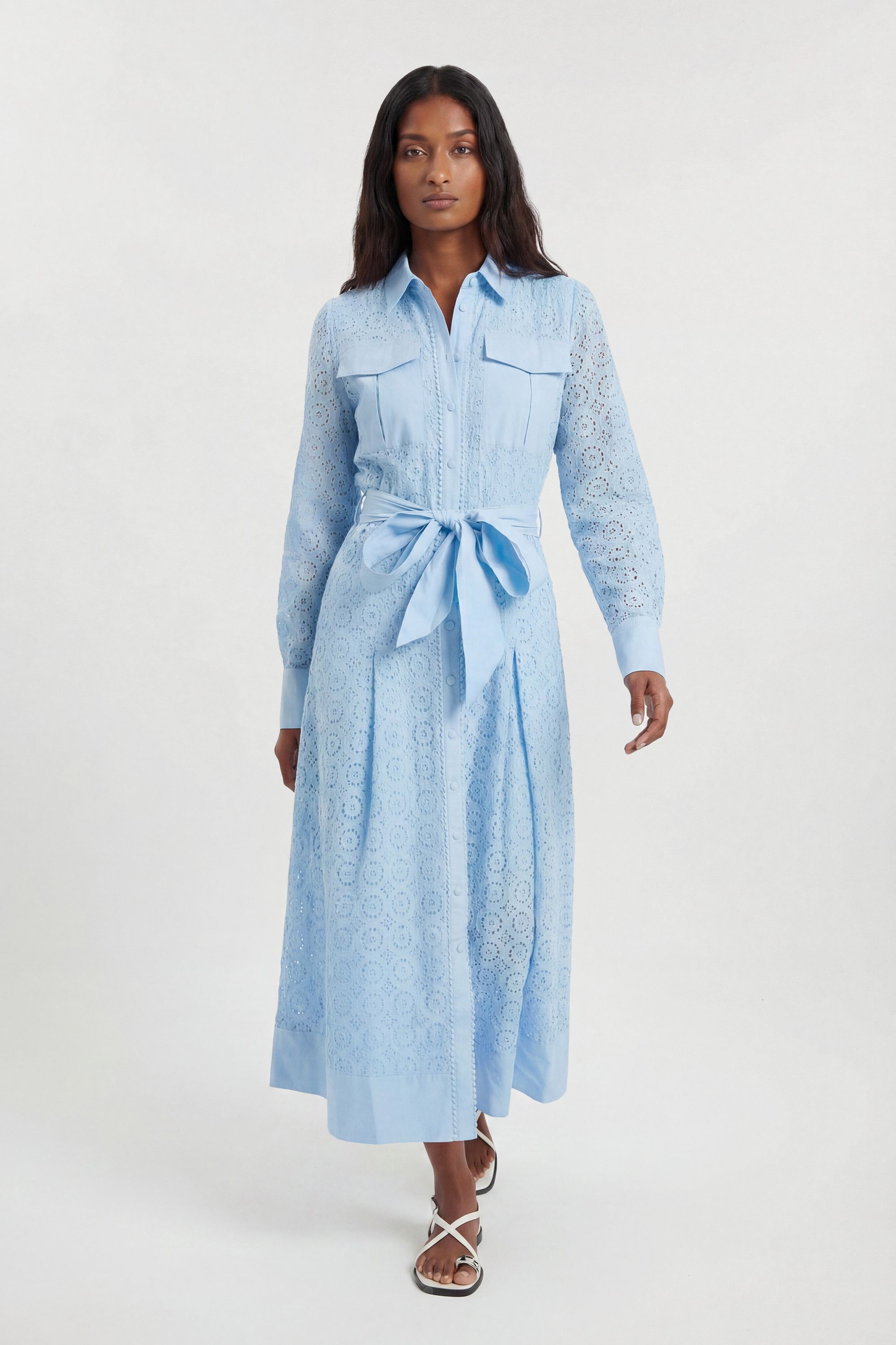 KarenMillen Cotton Broderie Belted Shirt Dress