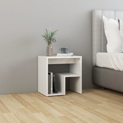NNEVL Bed Cabinets 2 pcs High Gloss White 40x30x40 cm Chipboard
