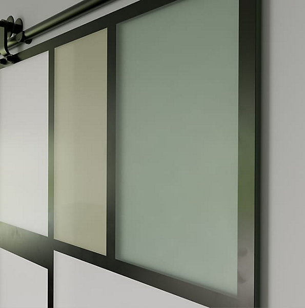 KIT Porte coulissante en verre   Rail coulissant apparent - MONDO OPAQUE VERTE - H. 204 x L. 73 - Fabrication Française AURYS NORM