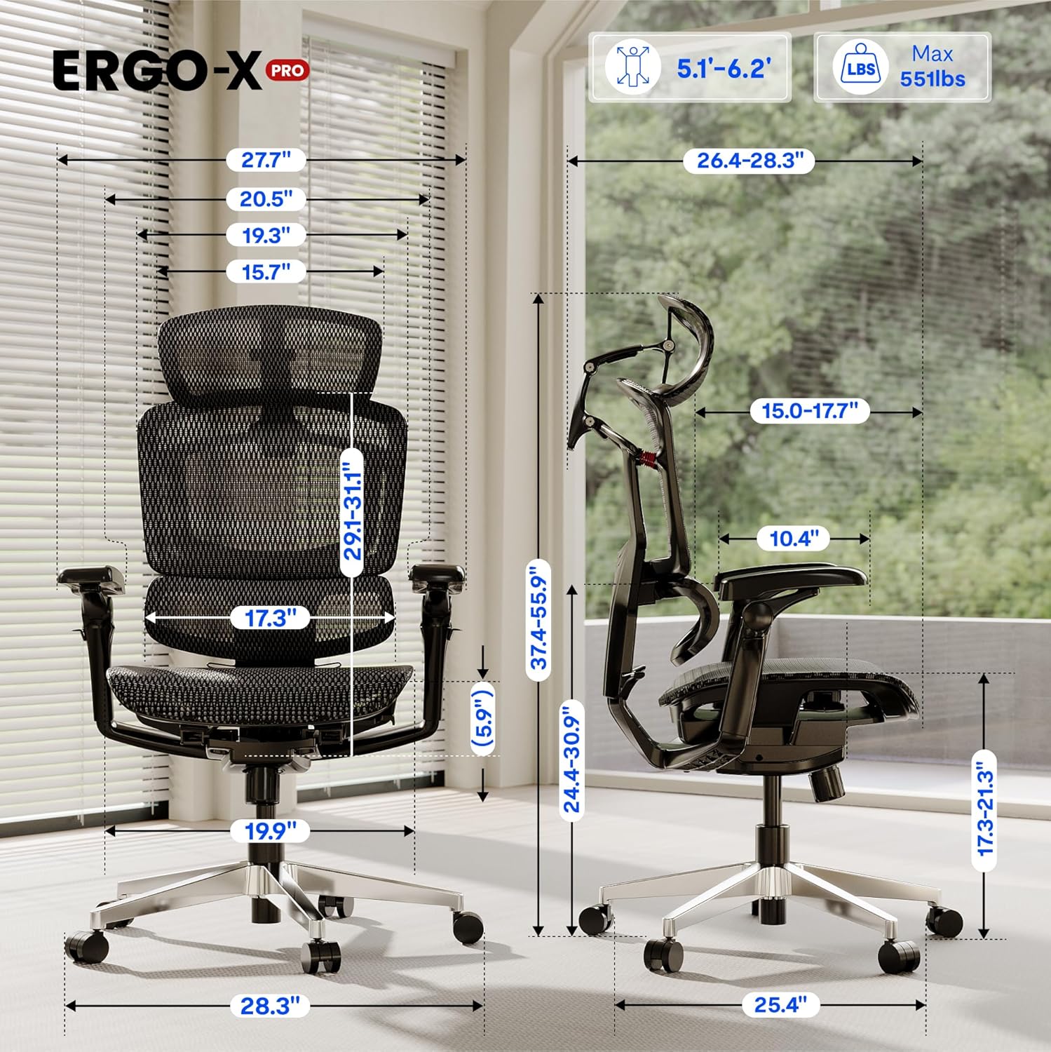 FLEXISPOT ErgoX-PRO Ergonomic Office Chair Black – AeroWeave 5.0 Mesh Seat, 5D Lumbar, 7D Armrests, 4D Headrest, 551LBS Capacity – Office, Gaming, Home