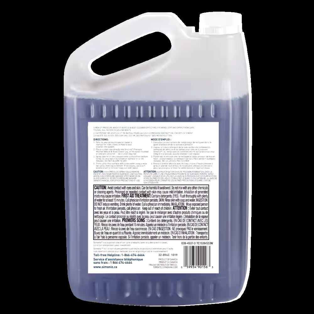 Simoniz Non-Toxic Vehicles & Boats Ready-to-Use Pressure Washer Detergent, 3.78L