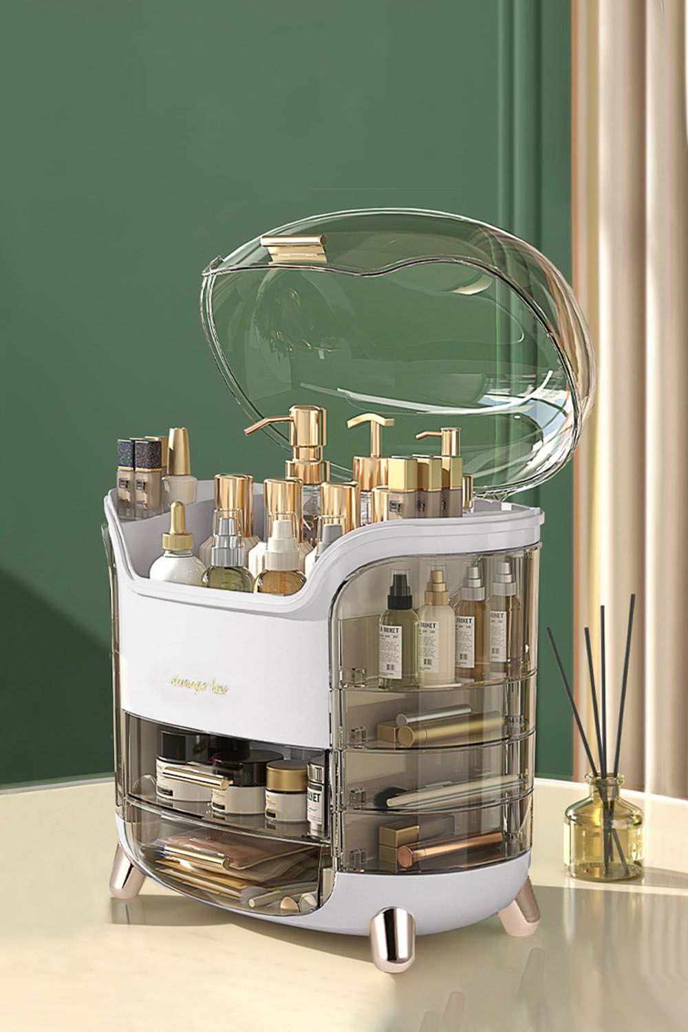 SHEONLY Makeup Storage Organiser with Clear Lid, Skincare Organiser Drawers Beauty Holder Cosmetic Organisers for Bathroom, DressingTable Organiser Dustproof Waterproof