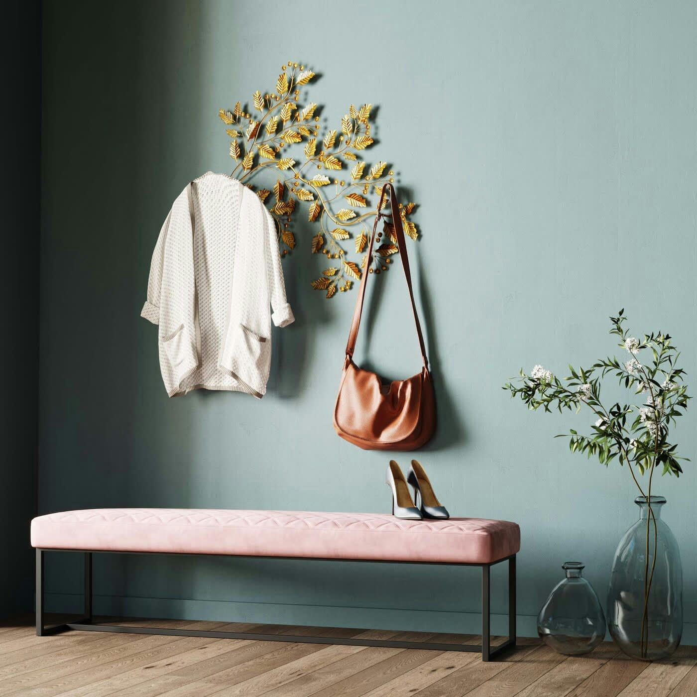 SMART - Banc 2 places en velours rose et acier noir