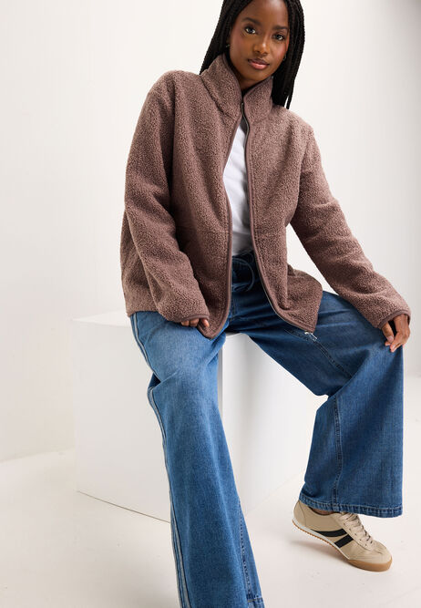 Womens Mocha Borg Fleece Jacket