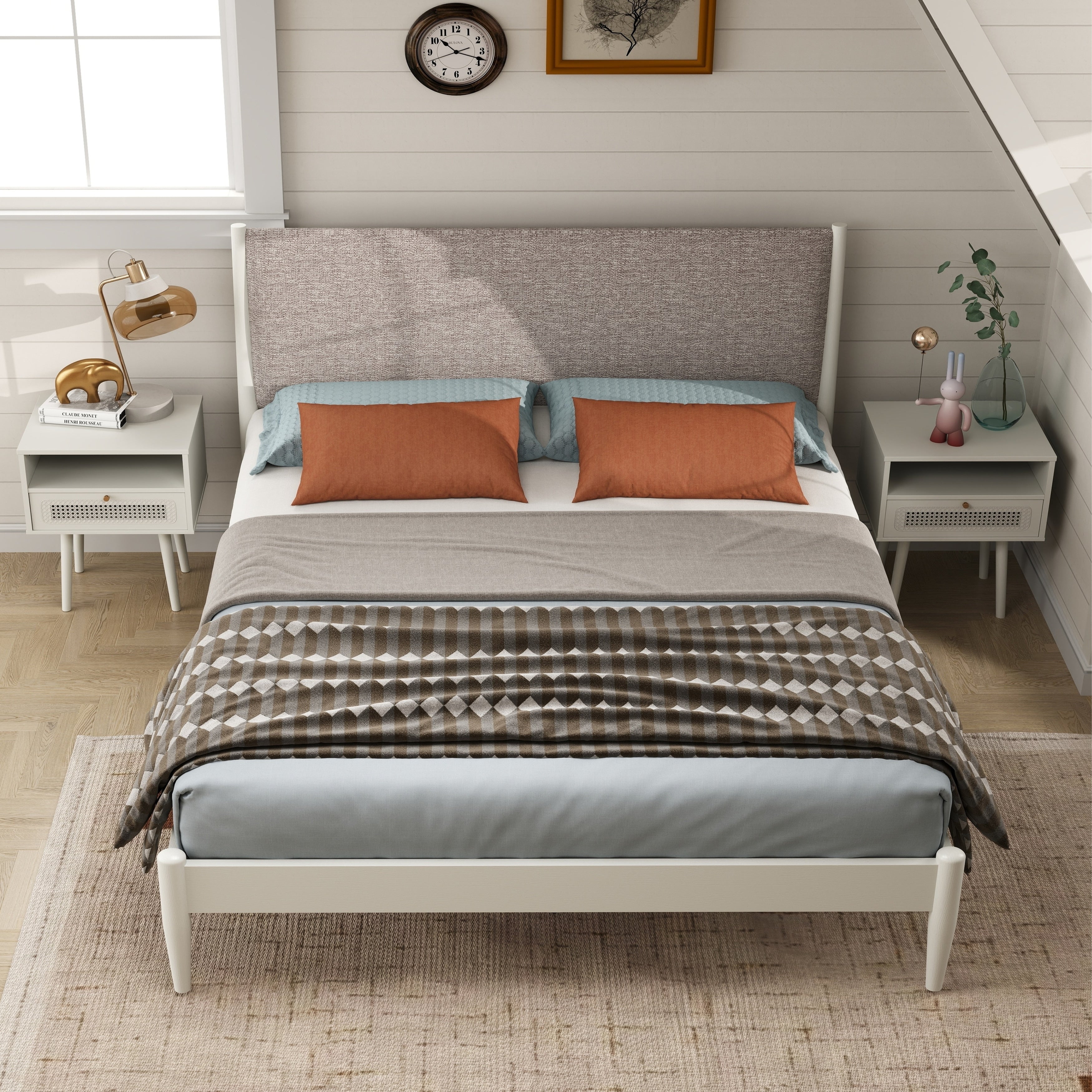 Roundhill Furniture Feeney 3-Piece Bedroom Set, Cream White, Queen