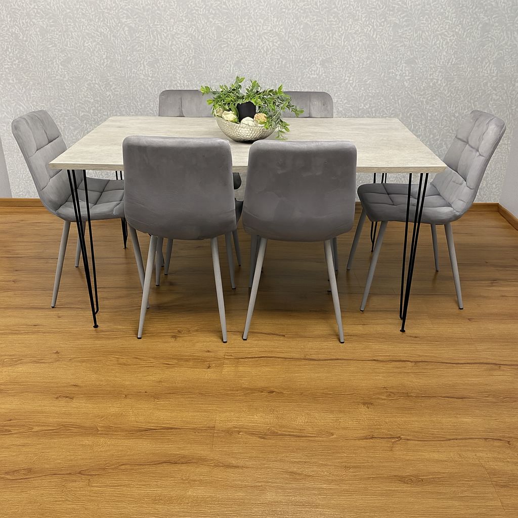 KOSY KOALA Dining Table With 6 Chairs Modern Grey Dining Table Set With 6 Grey Velvet Chairs Dining Room Furniture