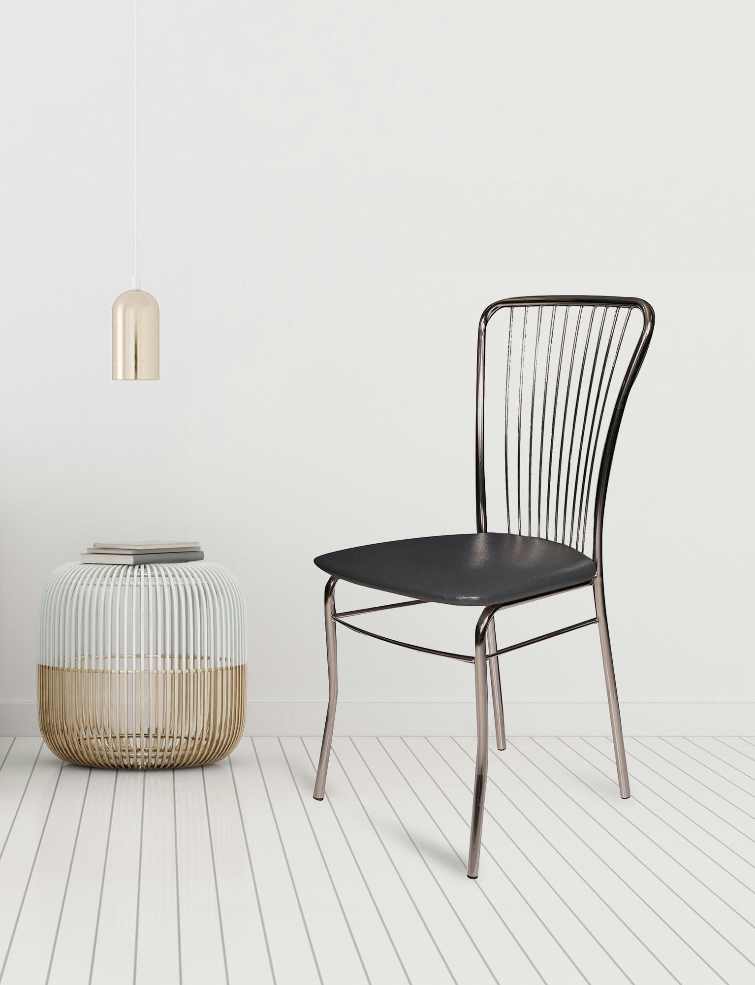 - Chaise classique avec assise en éco-cuir noir