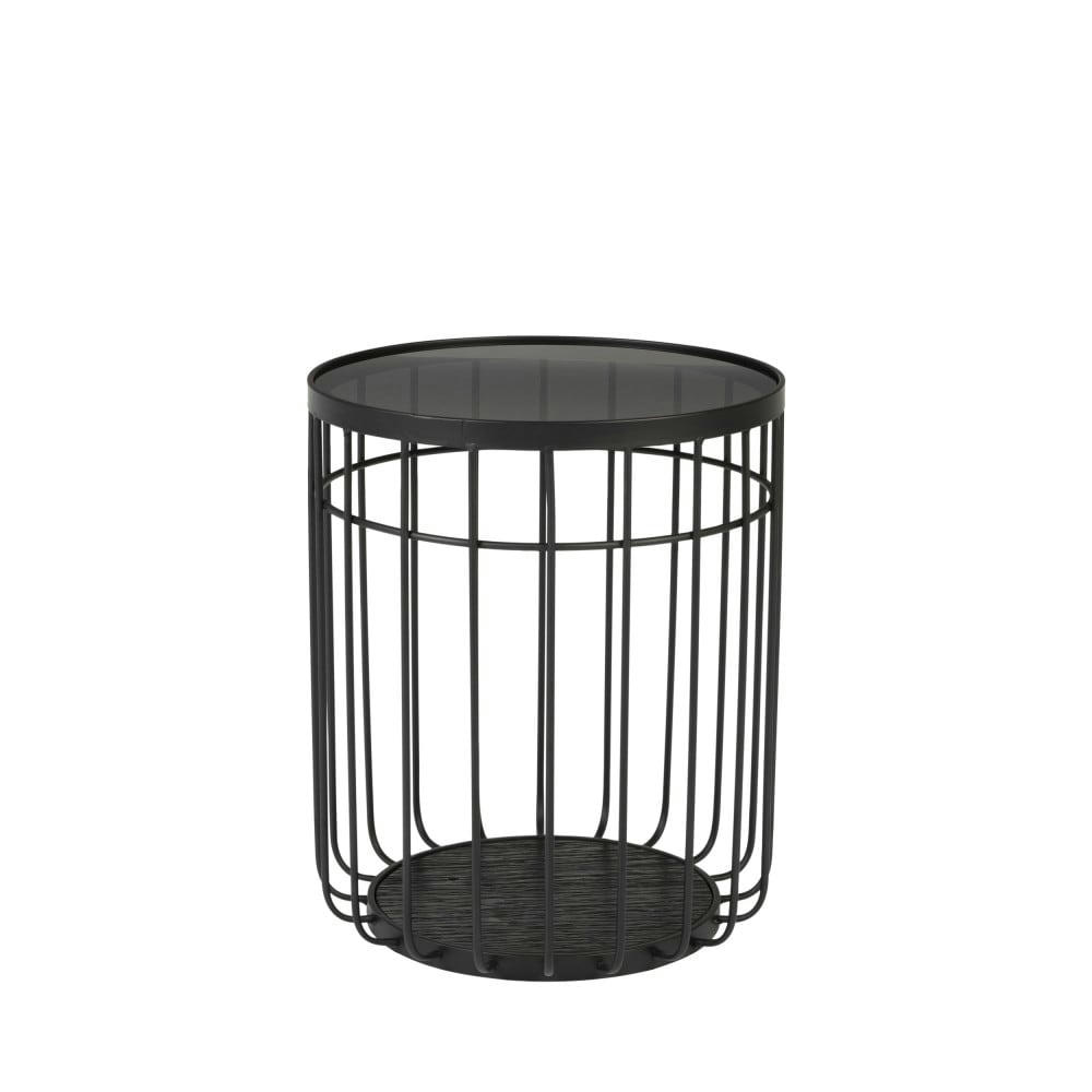LANCE - Table d'appoint ronde en verre et métal D35cm noir
