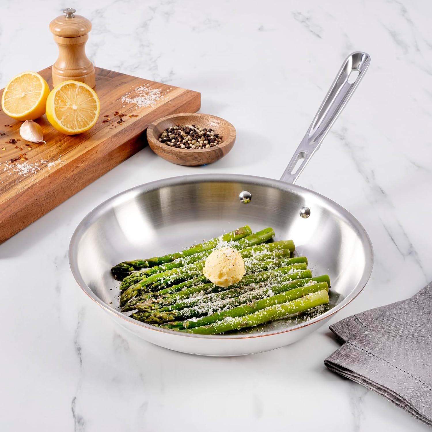 All-Clad Copper Core 5-Ply Stainless Steel Fry Pan 12 Inch Induction Oven Broiler Safe 600F Pots and Pans, Cookware Silver