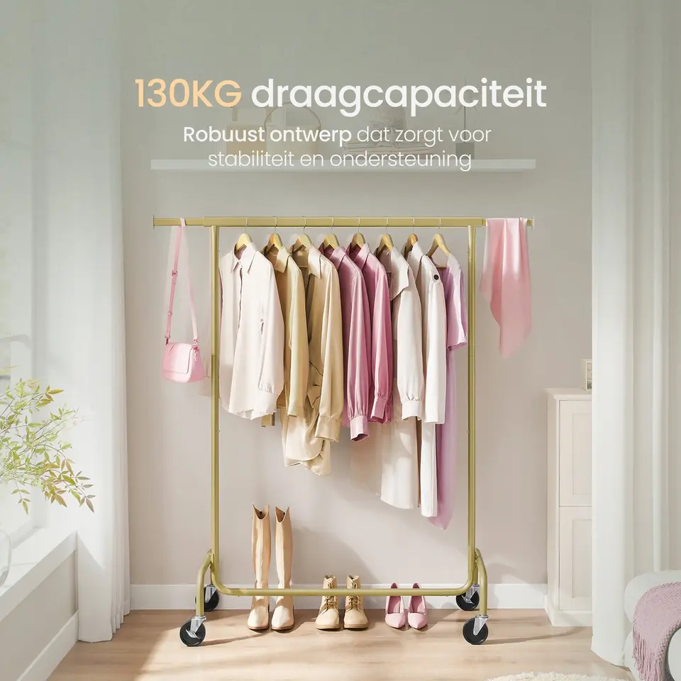 O'DADDY Kledingrek op Wielen - 130 Kg Draagvermogen - Verchroomd Metaal