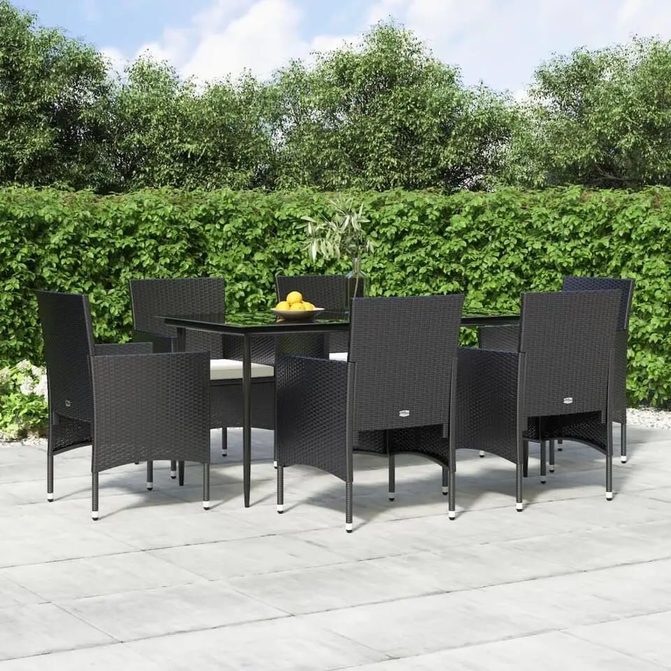 vidaXL - 7-delige Tuinset wit kussens - Zwart poly rattan en staal - 160x80 cm
