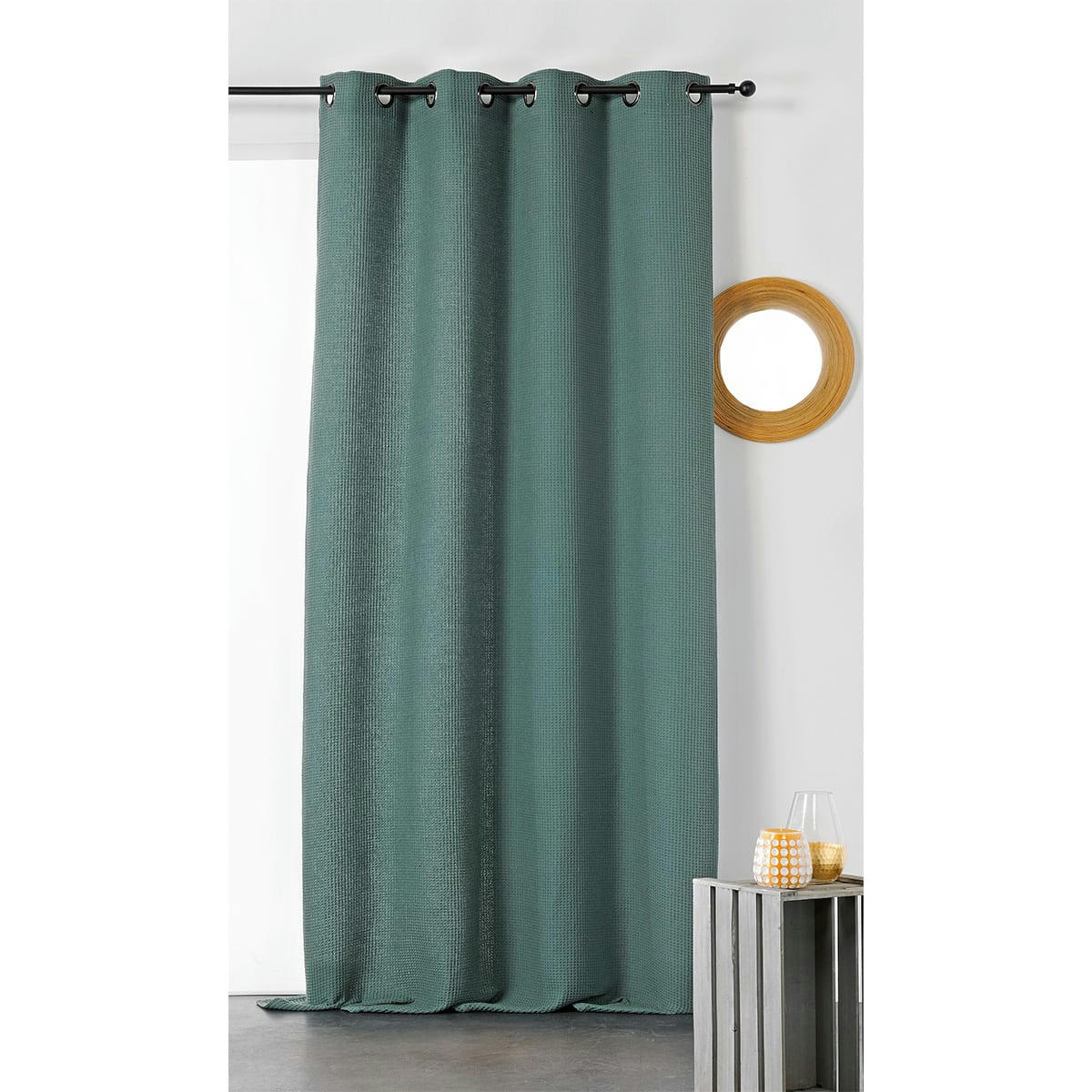 - Rideau en nid d'abeille coton vert 140x245 cm