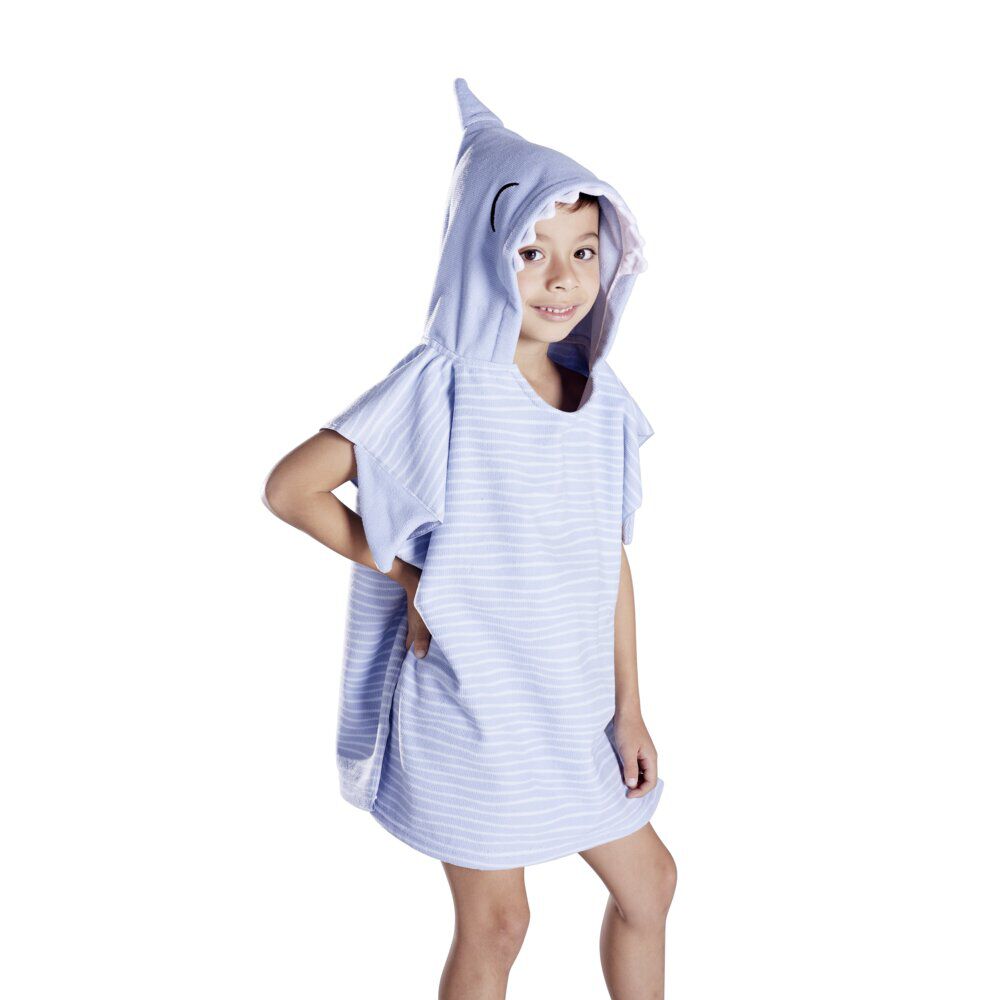 Poncho de bain enfant requin rayures bleu Taille unique 50x76cm