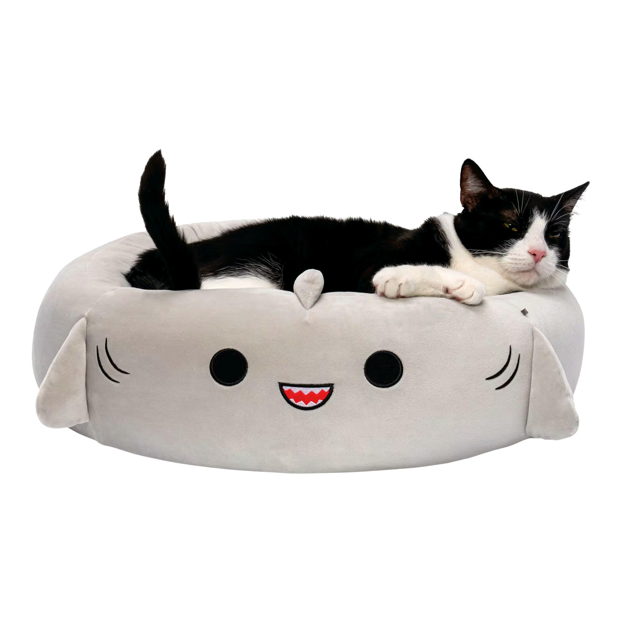 Squishmallows Gordon Shark Round Bolster Pet Bed, 24-in, Grey