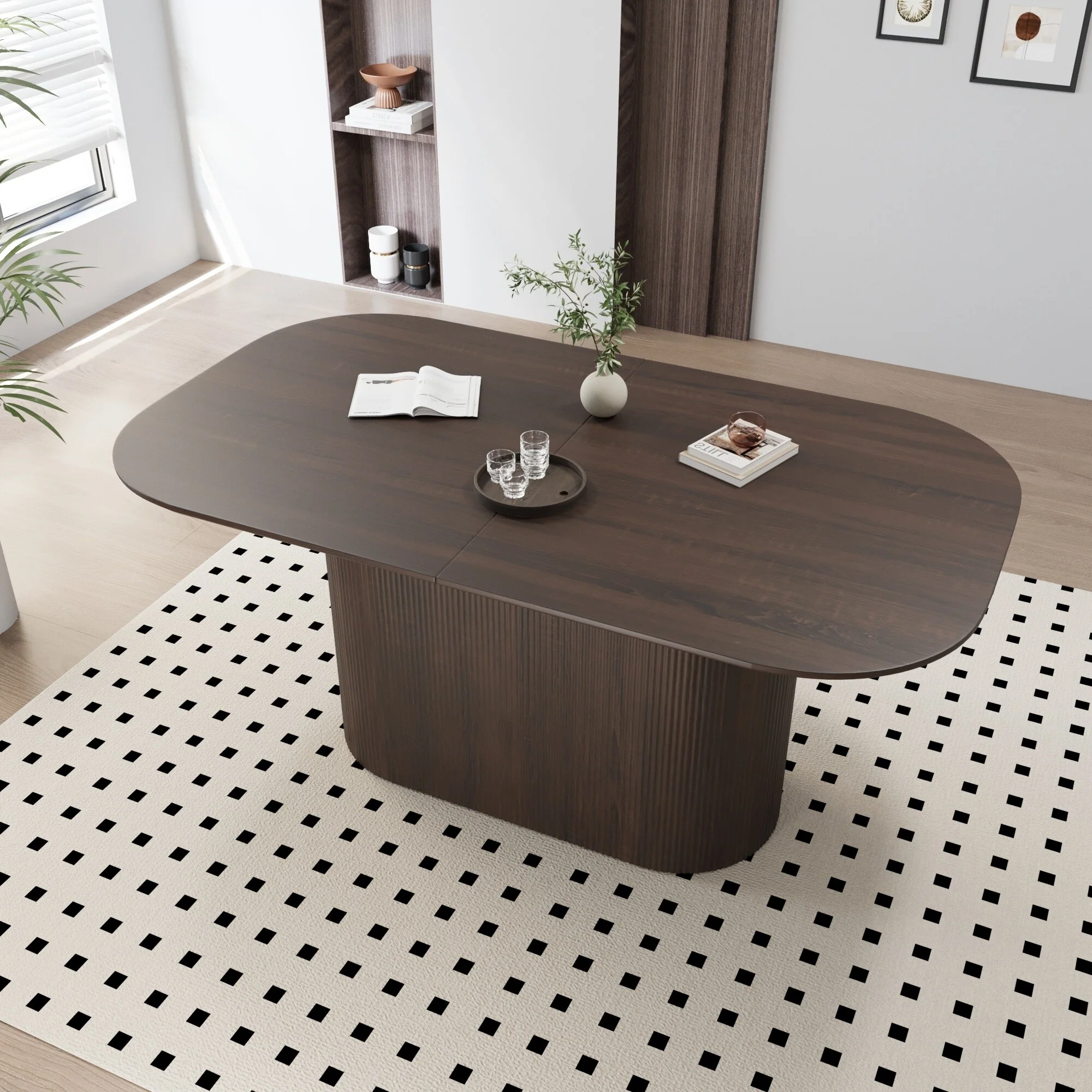 63-Inch MDF Modern Dining Table‌ – Stylish Design with Vertical Striped Legs, Thick Elegant Tabletop, Seats 4-8 People .