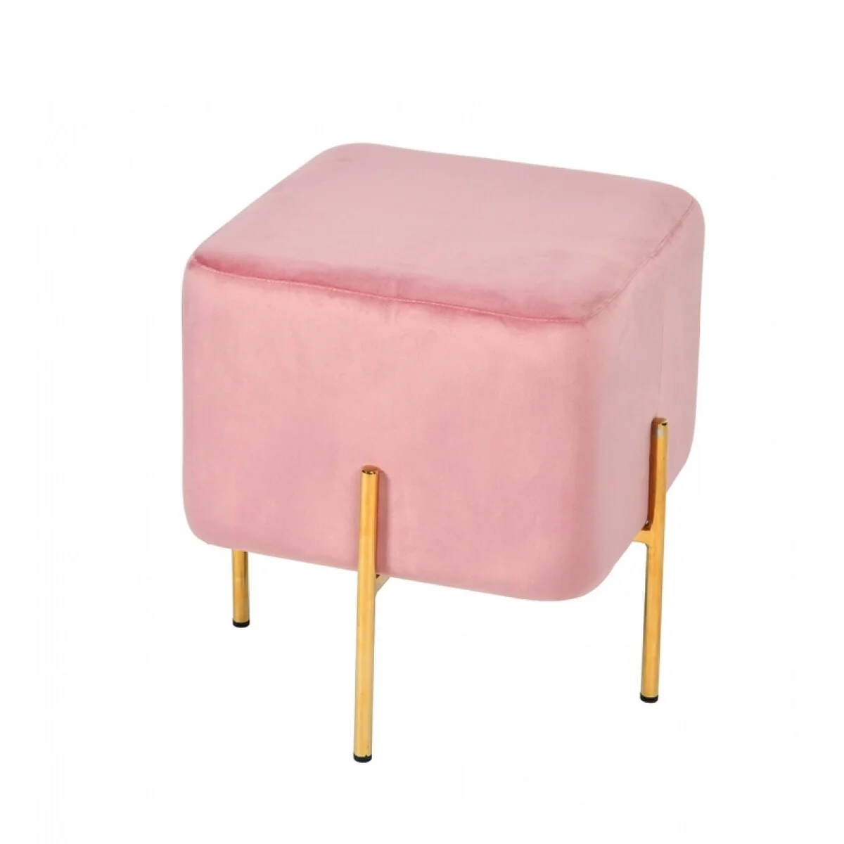 HomeRoots Square Modern Pink Velvet Ottoman w/ Gold Metal Legs