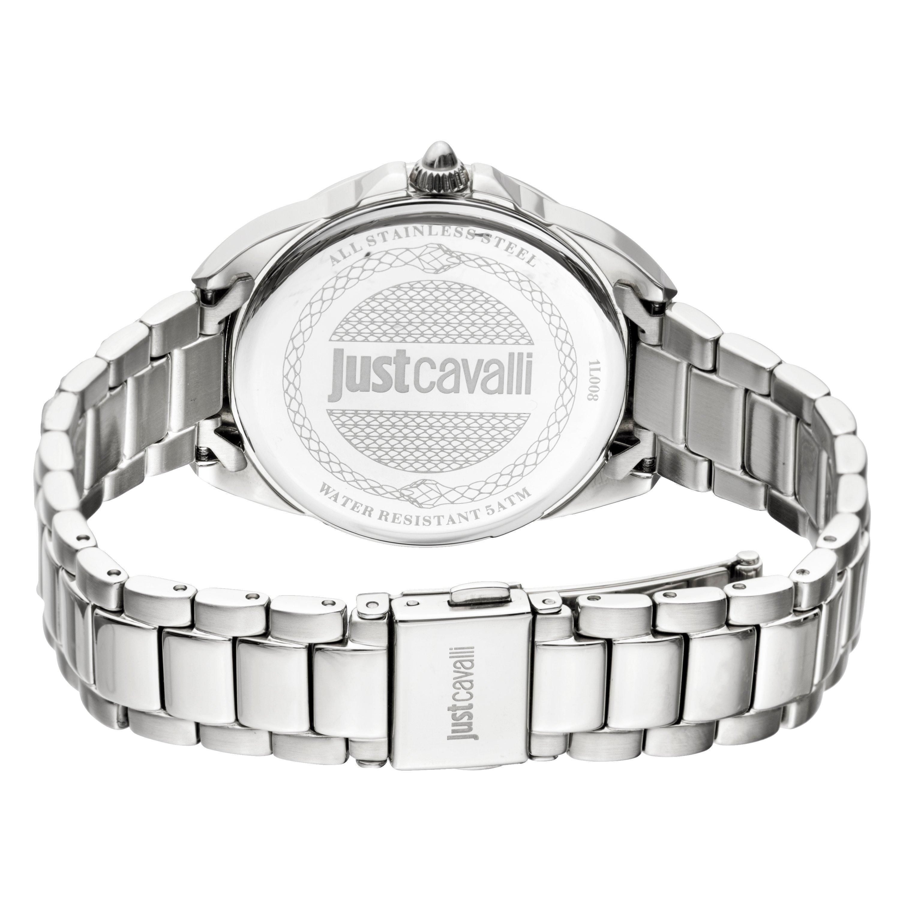 Just Cavalli Logo Silver Dial Stainless Steel Watch