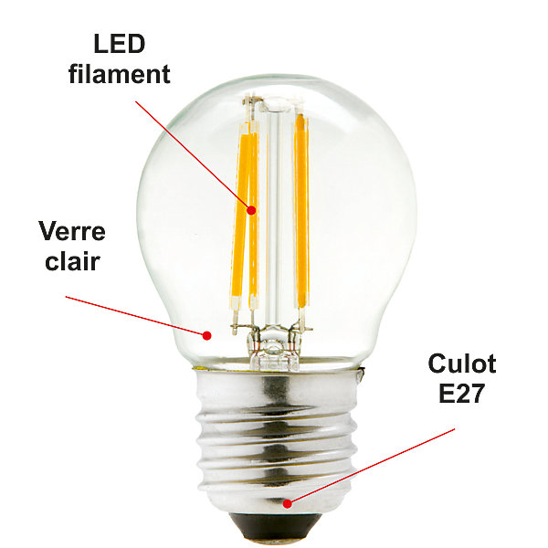 Lot de 10 ampoules LED filament E27 sphérique 4W 470Lm 2700K - garantie 2 ans