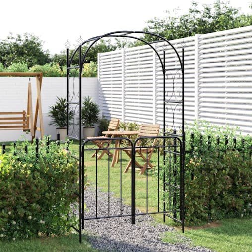 NNEVL Garden Arch with Gate Black 108x45x235 cm Steel