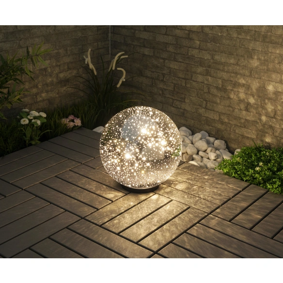 LED-Kugelleuchte, 9,6 W, 3000 K, 900 lm, chromfarben, ⌀ 30 cm, Glitzereffekt