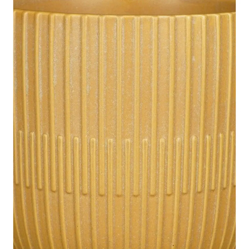 Mica Decorations - Plantenpot - okergeel - stripes - D10 x H9 cm