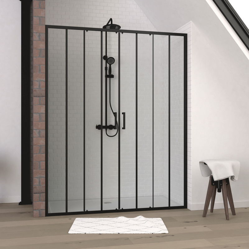 Paroi de douche à double porte coulissante Factor X noire 160 x 200 cm AURLANE