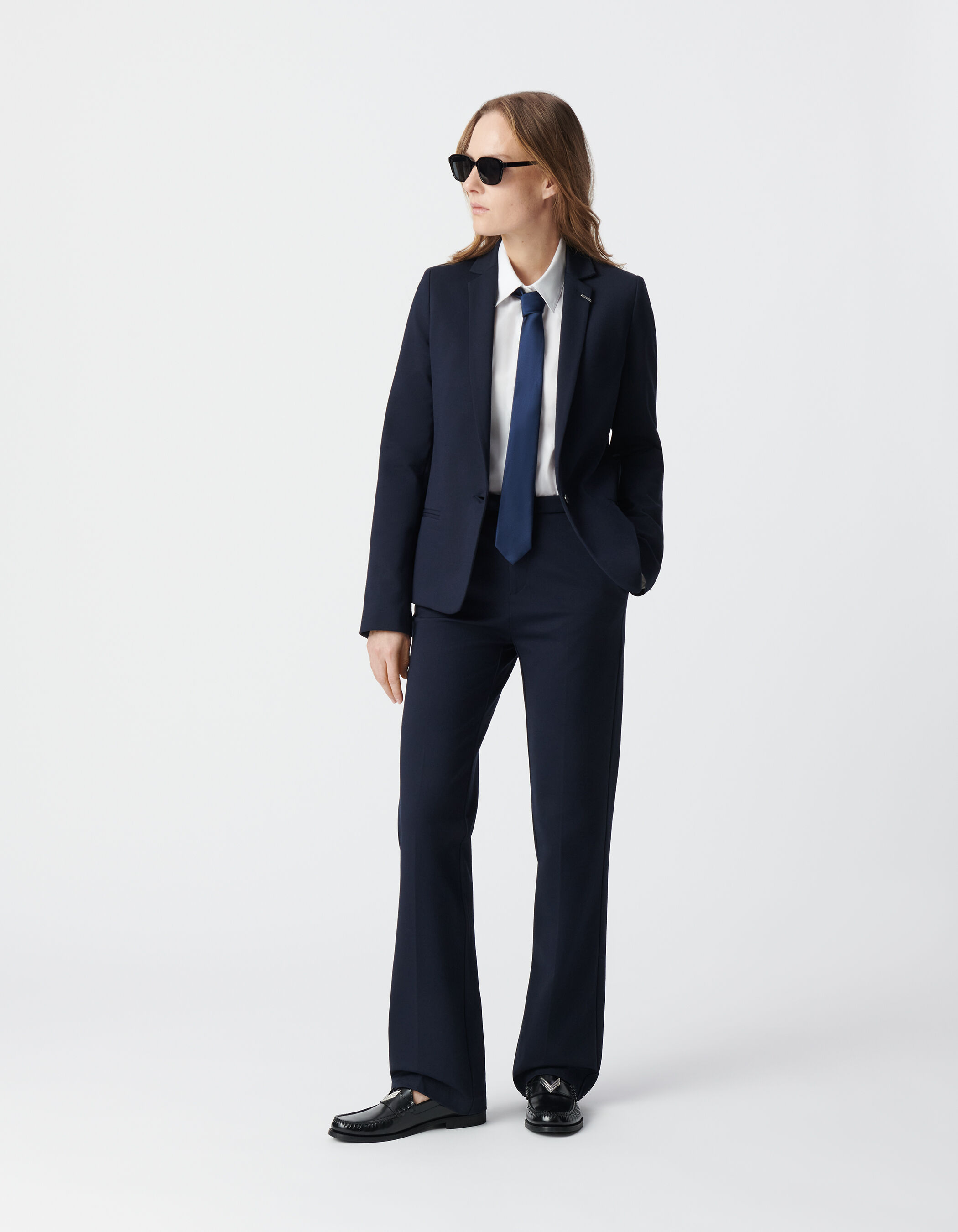 Pantalon de tailleur marine ajusté maille Milano Femme