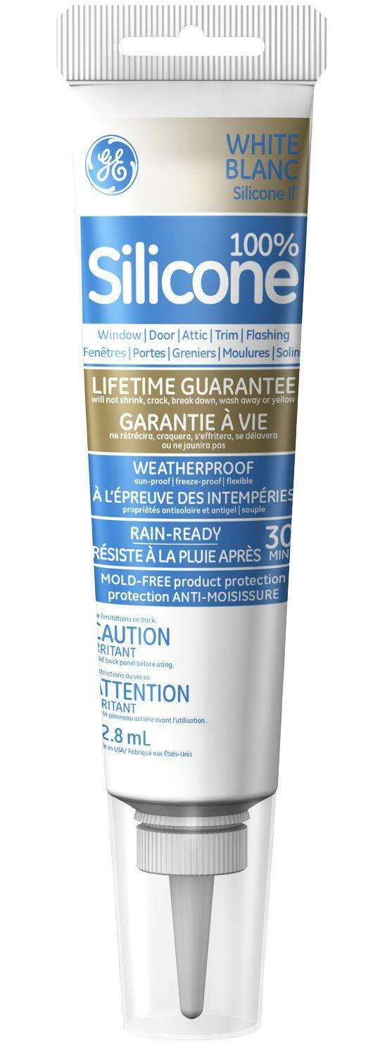 GE Silicone II Window & Door Sealant, Indoor/Outdoor, Weather & Waterproof, White, 82.8-mL