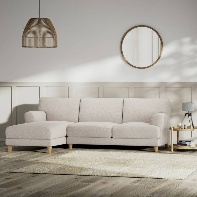 Habitat Askem Fabric Left Hand Corner Sofa - Natural-Ash Leg