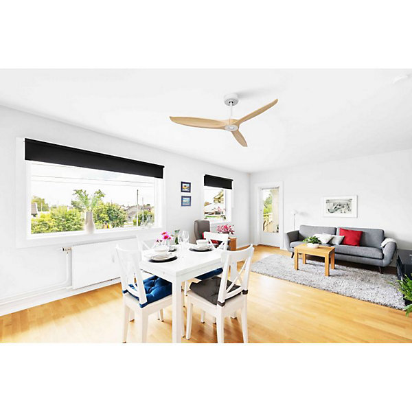 Bolt blanc , Ventilateur déstratificateur d'air, pales bois massif clair 132 Cm, moteur blanc sans lumière .