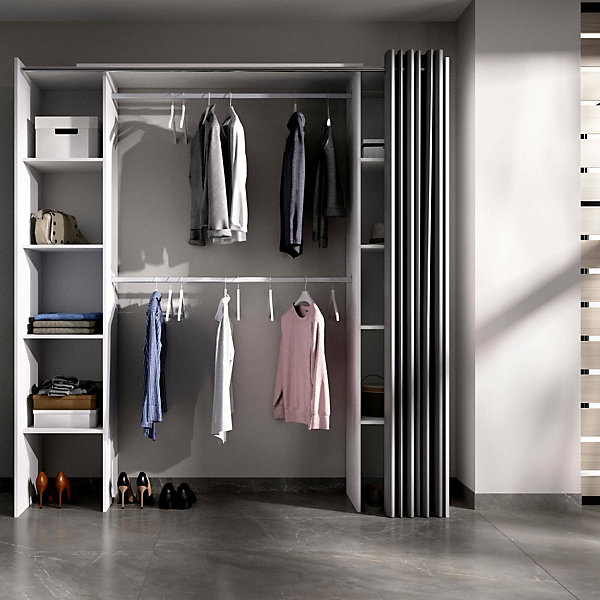 Grande Garde-robe Acron, Structure pour dressing, Cintre ouvert extensible, 180x50h205 cm, Blanc et Gris