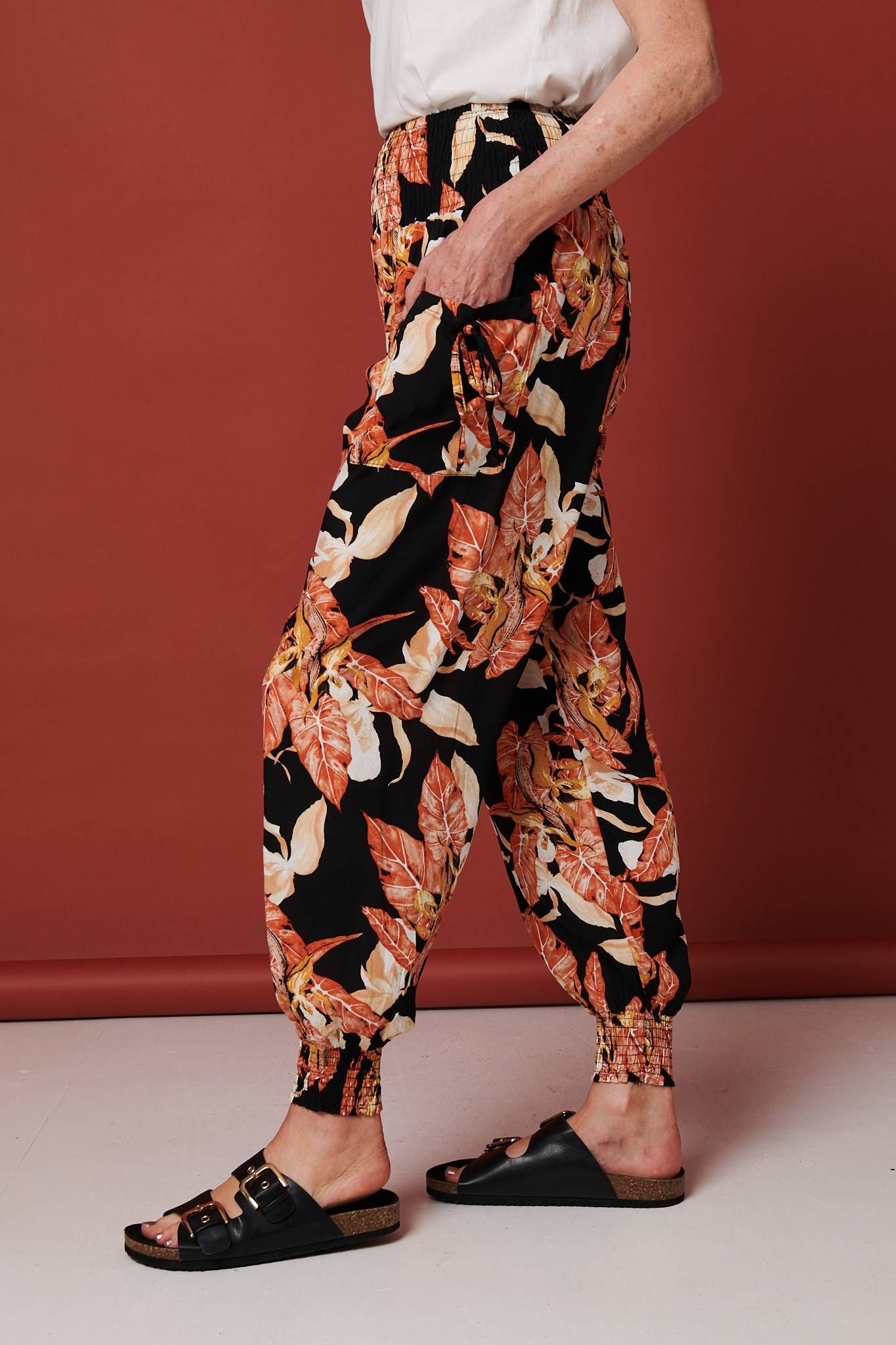 Izabel London Leaf Print High Waist Tassel Harem Pants
