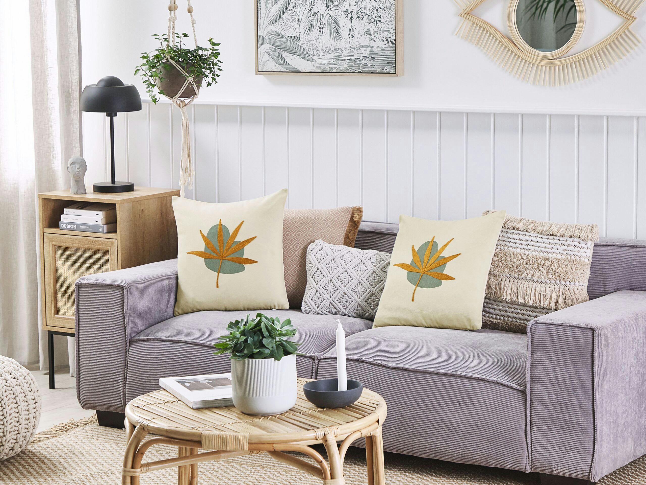 DAVALLIA - Lot de 2 coussin décoratifs en tissu beige 45x12cm