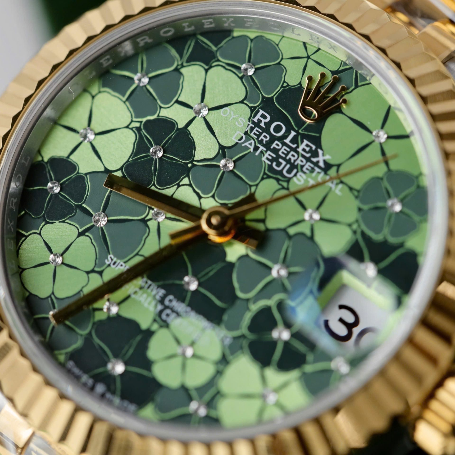 Rolex Datejust SS/YG Plated Flower Green Dial CZ Diamonds 31mm Jub Super Clone
