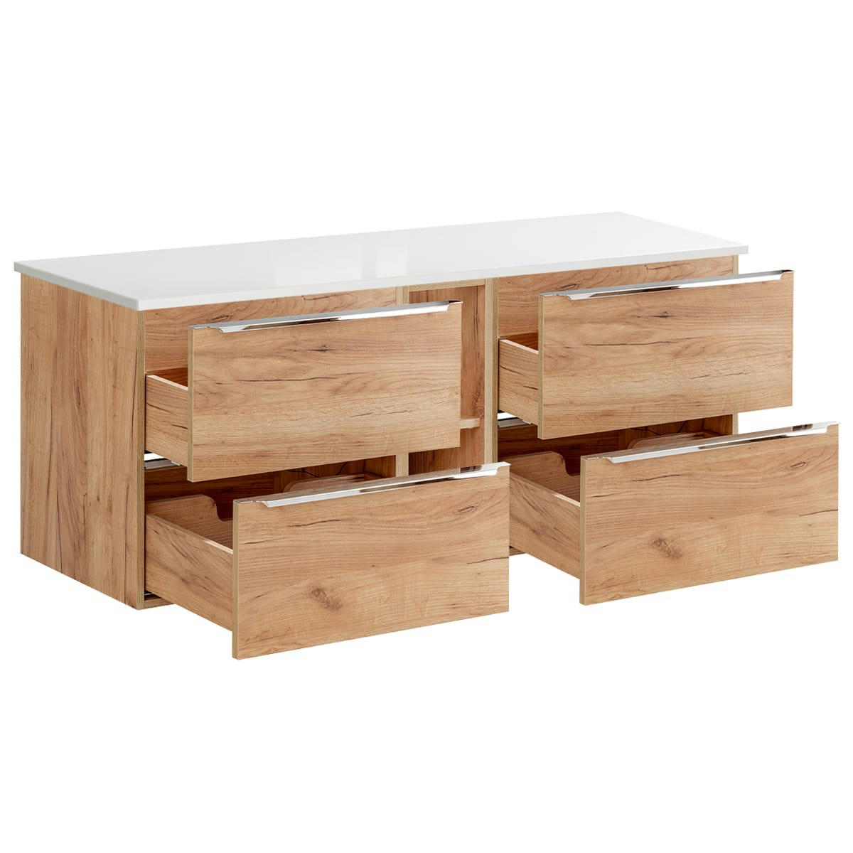 - Meuble sous-vasque 140cm 2 niches naturel et blanc
