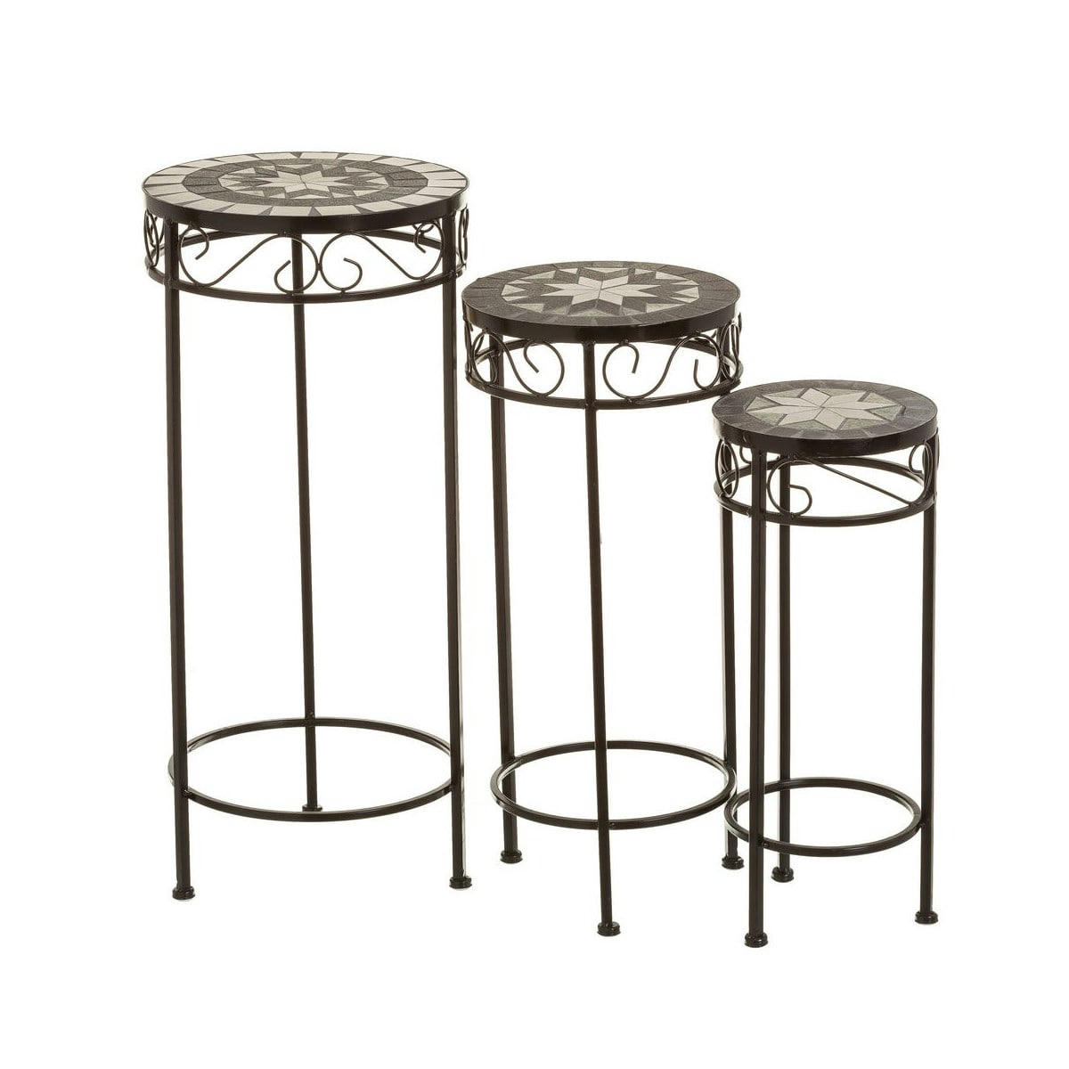 - Supports plantes métal noir et céramique vert 30x30x66cm - Lot de 3