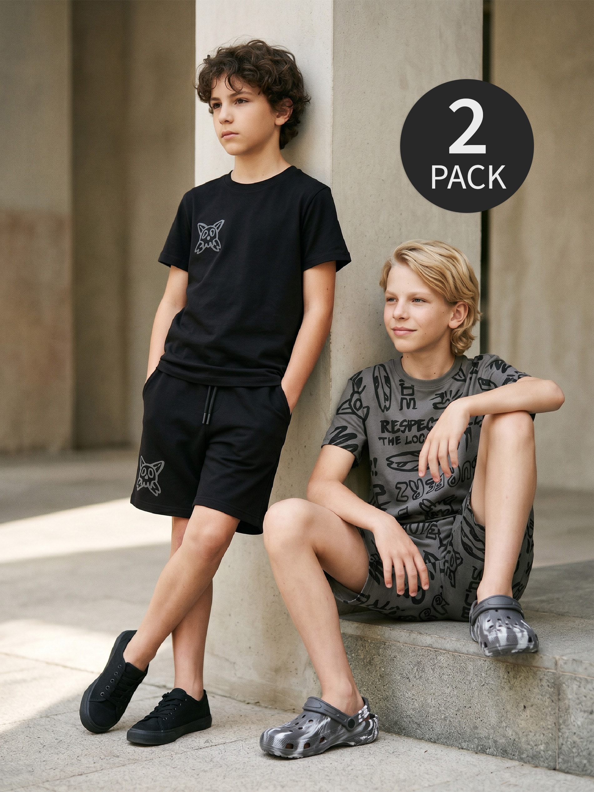 Szorty dresowe z nadrukiem graffiti 2 pack