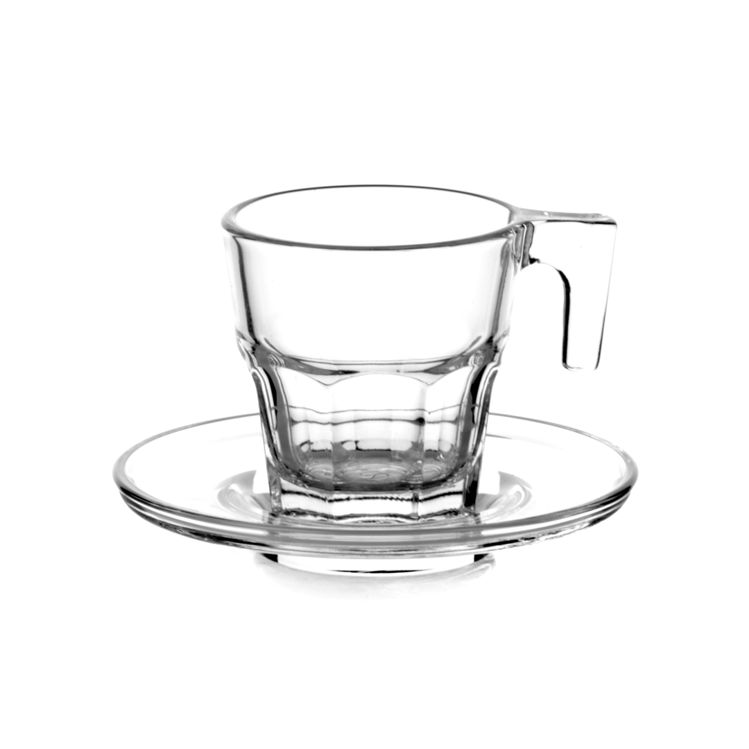 Chávena de café em vidro com pires