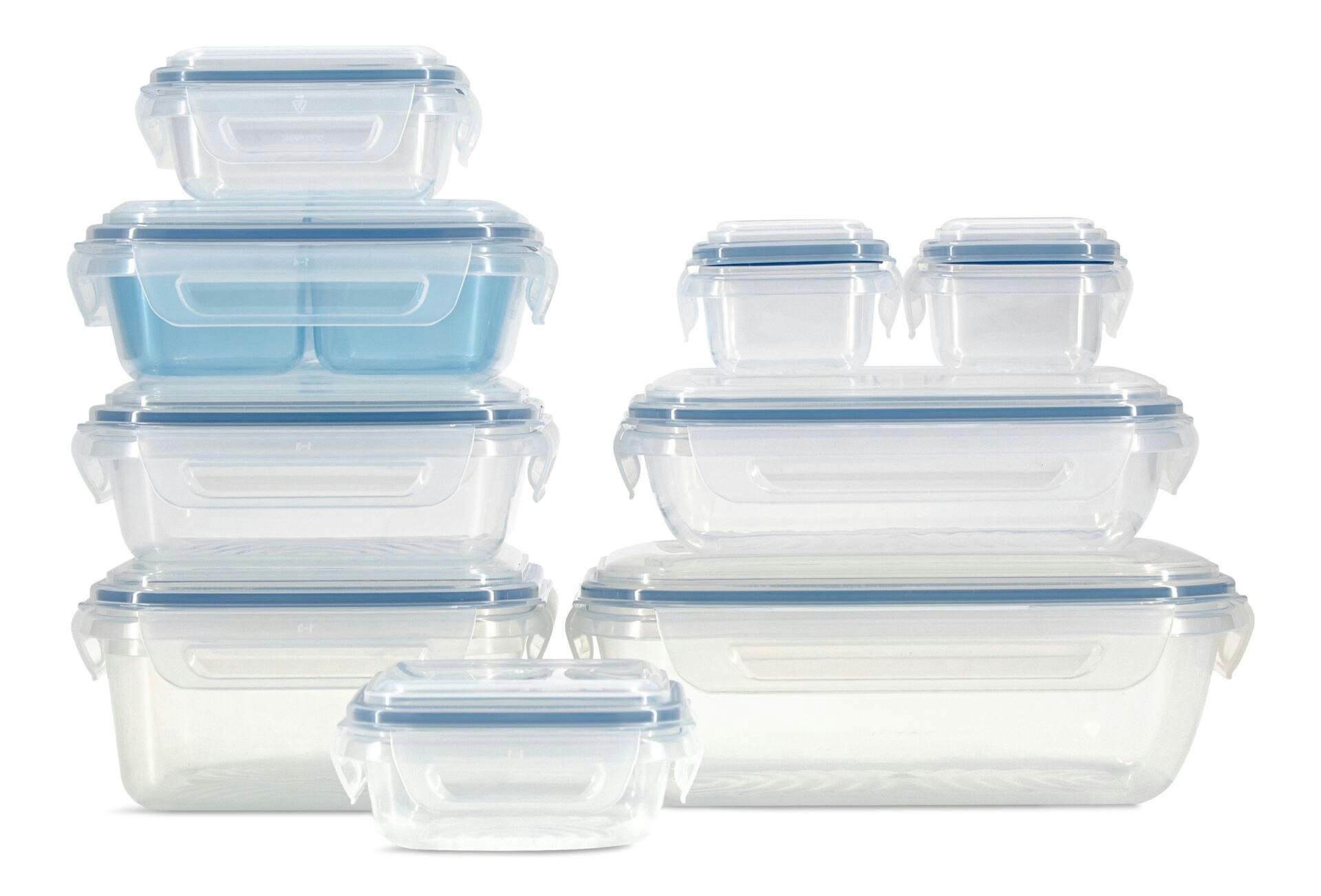 Snaplock Clear Food Storage Container Set with Airtight & Leakproof Seal, Nestable, 20-pc