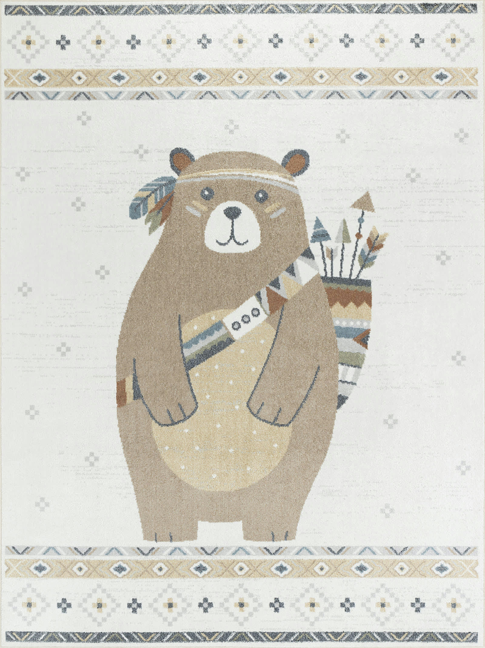 OURSIGENE - Tapis Enfant Lavable Ours Indien Beige/Brun 80x150