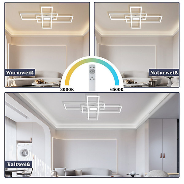 NETTLIFE Plafonnier LED Dimmable 50W Blanc avec Télécommande Design Moderne Salon Chambre Géométrique pour Cuisine Couloir
