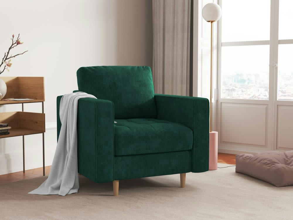 GOBI - Fauteuil en tissu structuré vert bouteille