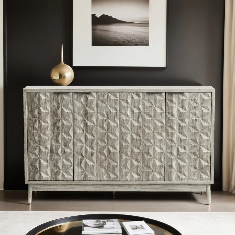 Modern Style Buffet Cabinet,Sideboard Buffet Cabinet With Storage,Storage Cabinet with 4 Diamond-shaped relief Doors