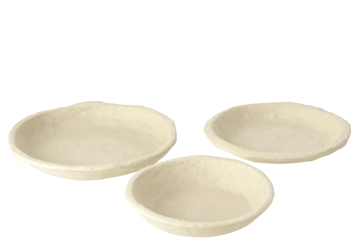 J-Line schaal Chad - papier mache/karton - wit - 3 stuks