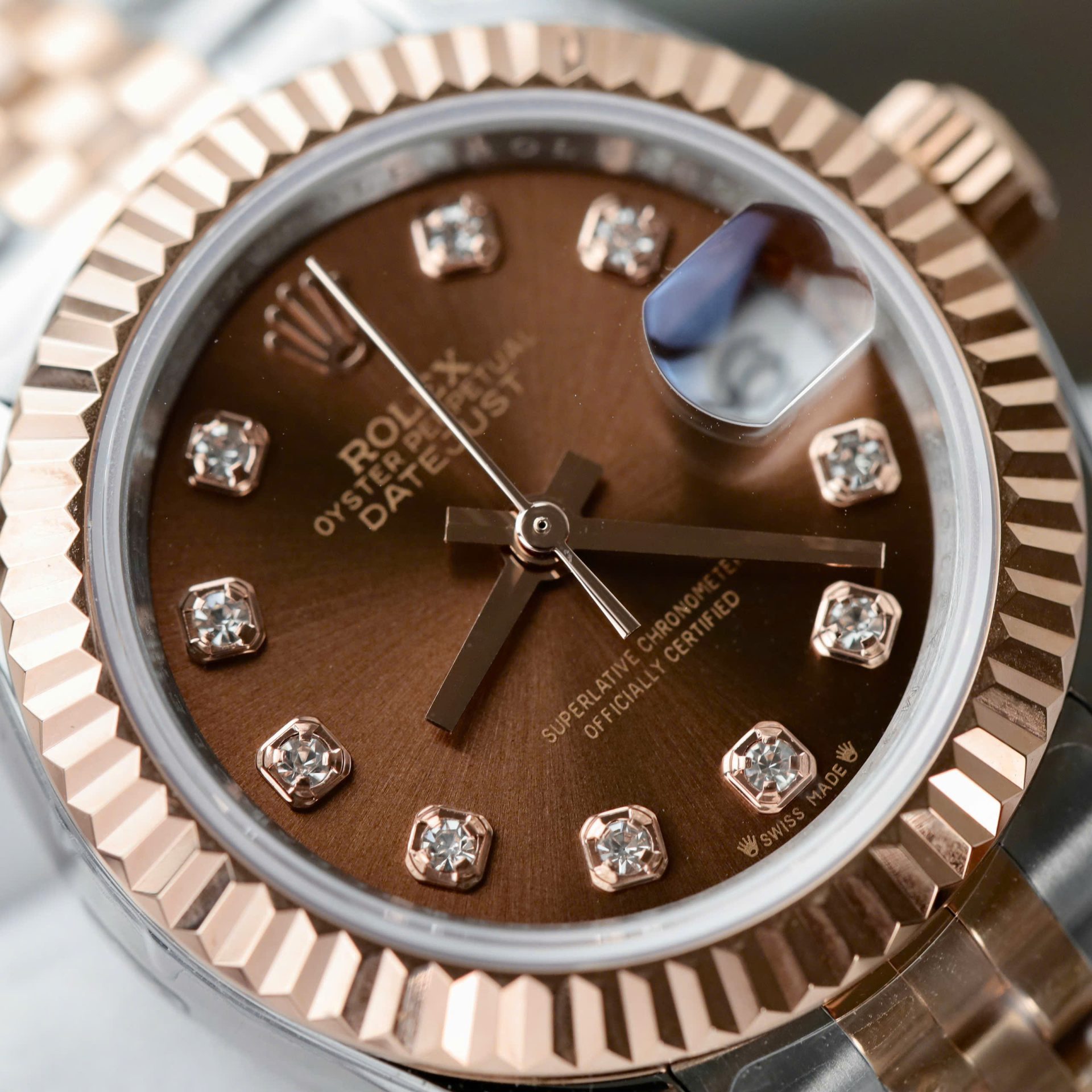 Rolex Lady-Datejust 279171-0011 SS/RG Plated Chocolate Dial CZ Diamonds 28mm Jub AAA Replica