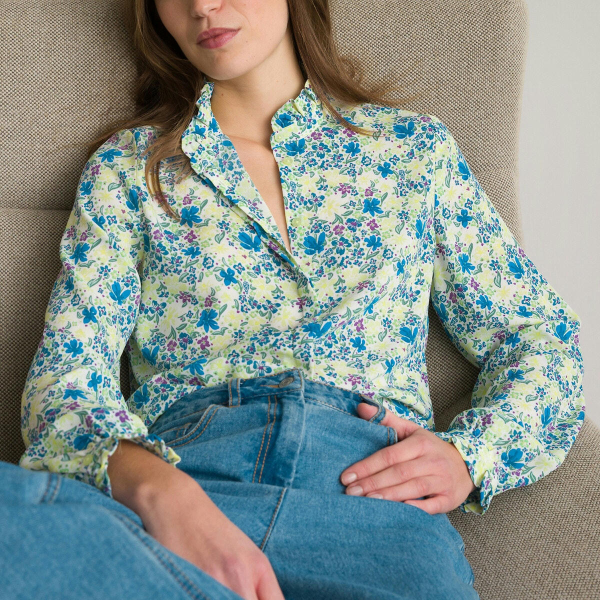 Chemise col montant imprimé floral